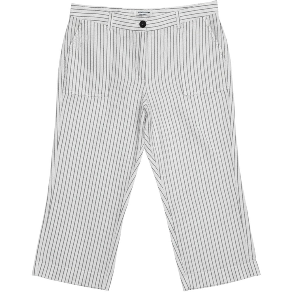 Chicos Linen Cotton Pinstripe Cropped Wide Leg Pants White Navy Blue Size 2 L